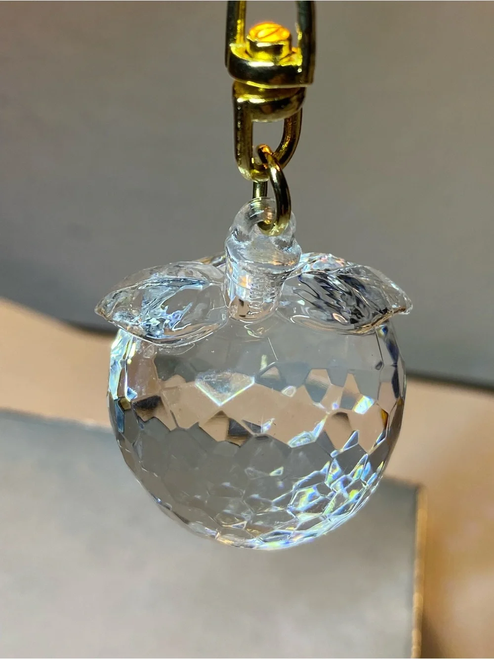 Crystal Cut Glass Apple Golden KeyChain